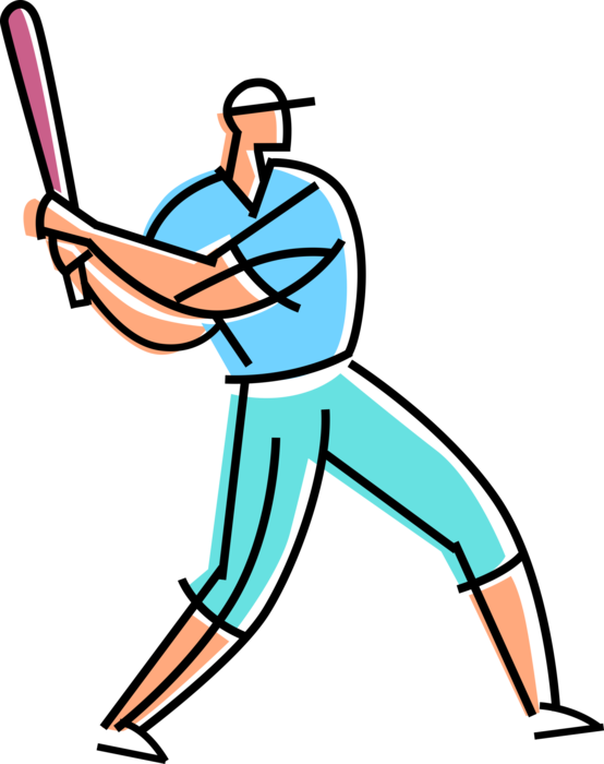 Vector Illustration of American Pastime Sport of Baseball Batter Winds Up Ready to Swing Bat at Pitch for Home Run During Game