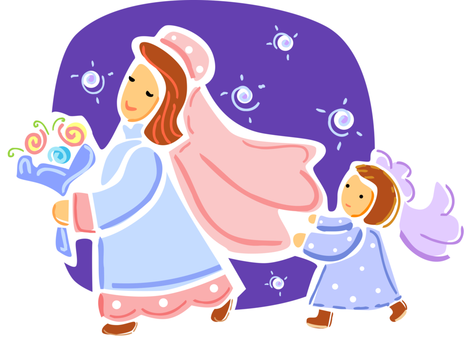 Vector Illustration of Wedding Bride with Bridesmaid Carrying Veil in Marriage Ceremony Wedding Procession