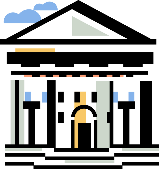 Vector Illustration of Financial Institution Bank with Classical Greek Temple Column Architecture