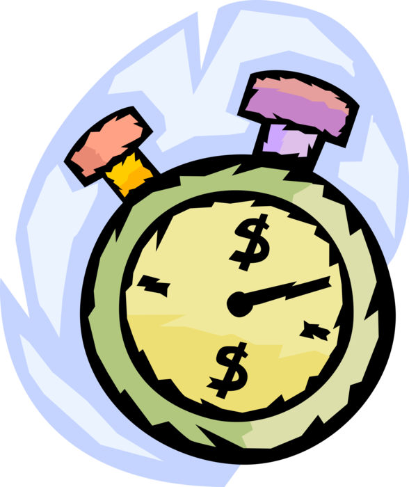 Vector Illustration of Financial Stopwatch Handheld Timepiece Measures Elapsed Time and Costs