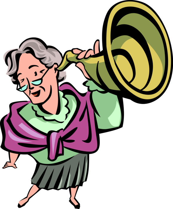 Vector Illustration of Retired Elderly Senior Citizen with Hearing Loss Ear Horn Listens Intently