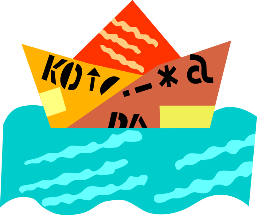 Vector Illustration of Toy Paper Boat Floats on Water
