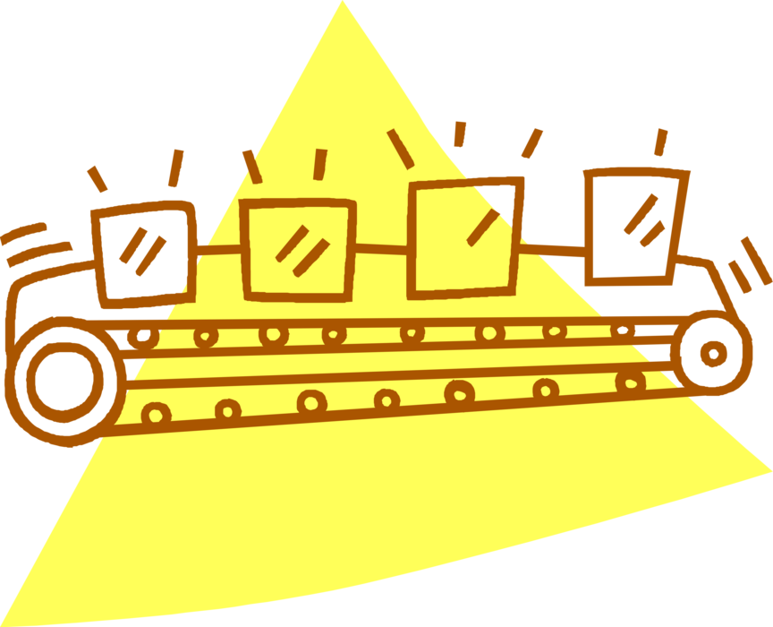 Vector Illustration of Industrial Manufacturing Process Conveyor Belt