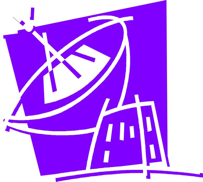 Vector Illustration of Satellite Dish Parabolic Antenna Send and Receive Electromagnetic Signals