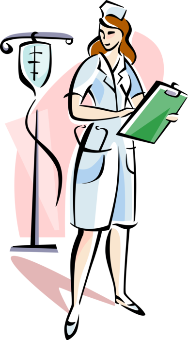 Vector Illustration of Health Care Nurse Replacing Medical Intravenous Therapy Transfusion, IV Drip
