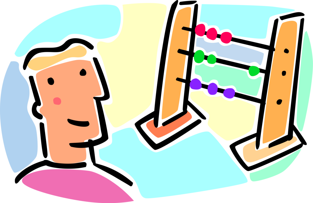 Vector Illustration of Student with Abacus Counting Bead Frame Calculating Tool