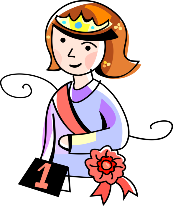 Vector Illustration of Beauty Pageant Winner Queen with Tiara Crown and Ribbon Sash