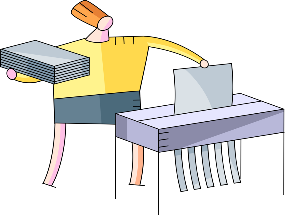 Vector Illustration of Office Paper Shredder Destroys Private, Confidential, Sensitive Documents