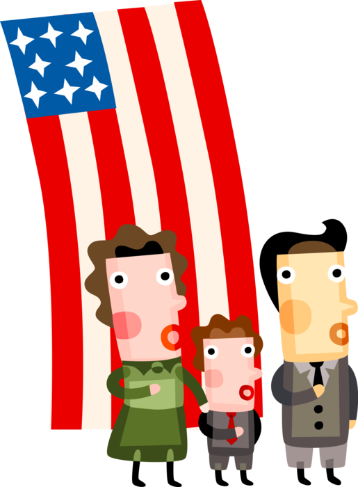 Vector Illustration of USA Independence Day 4th of July Patriots Pledge Allegiance to American Flag