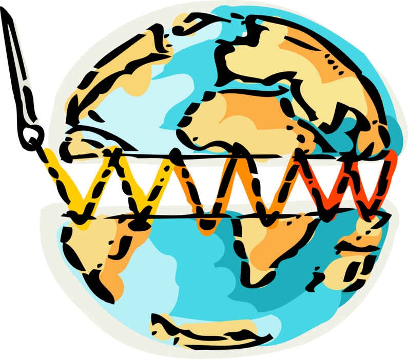 Vector Illustration of Internet World Wide Web Sews the World Together with Needle and Thread