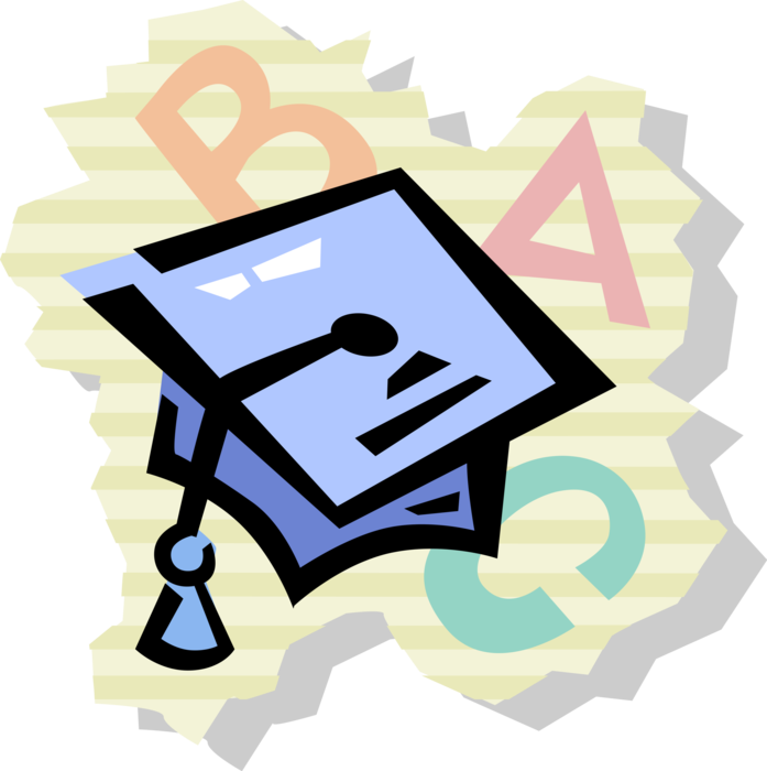 Vector Illustration of High School, College or University Graduation Mortarboard Cap with Alphabet ABC's