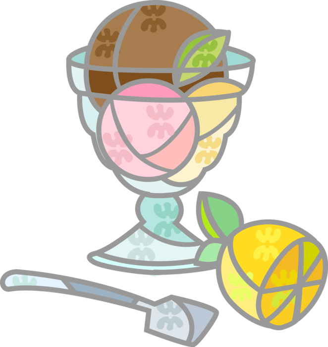 Vector Illustration of Bowl of Ice Cream or Gelato Frozen Dessert with Citrus Lemon Fruit