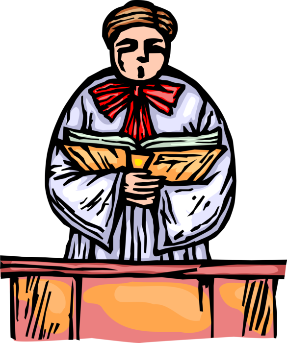 Vector Illustration of Choirboy in Church Religious Service Sings Hymns