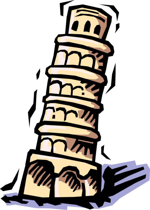 Vector Illustration of Leaning Tower of Pisa Campanile Freestanding Cathedral Bell Tower, Italy