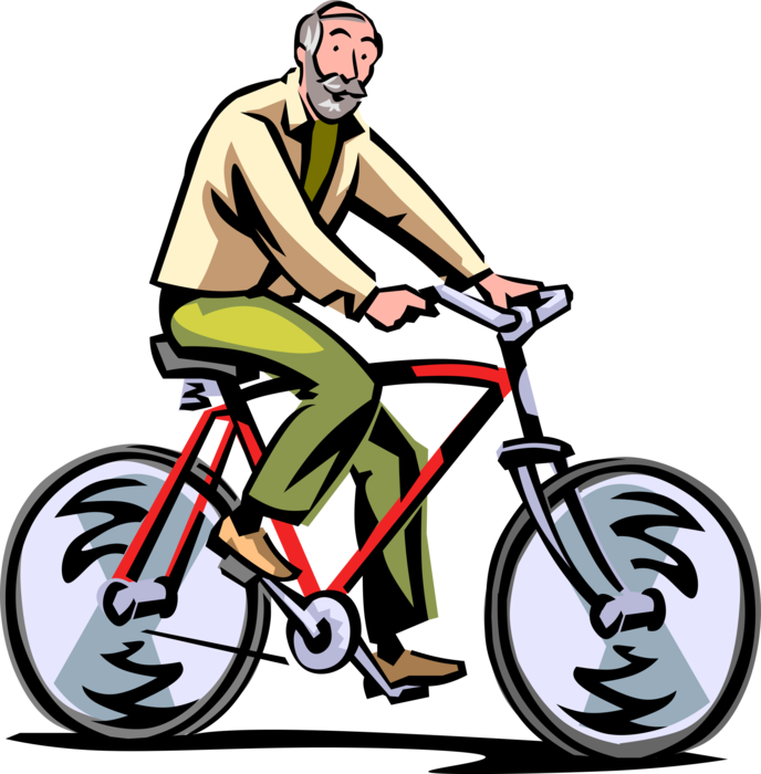 Vector Illustration of Retired Elderly Senior Citizen Cyclist Keeps Physically Fit Going for Bicycle Bike Rides