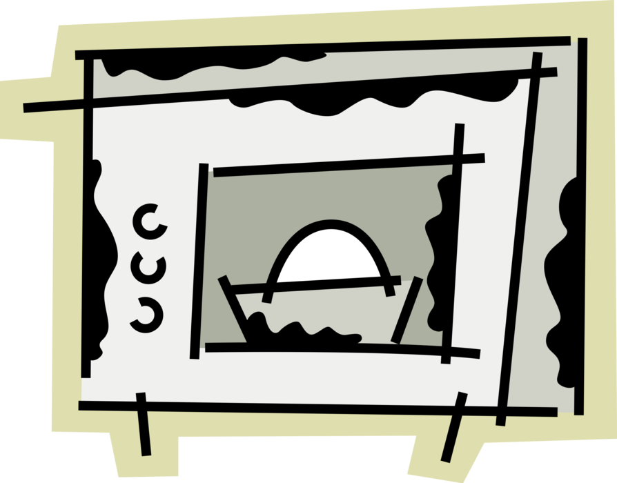 Vector Illustration of Kitchen Appliance Microwave Oven Cooks and Warms Food