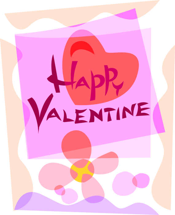 Vector Illustration of Happy Valentine's Day Greeting Card with Flower Blossom