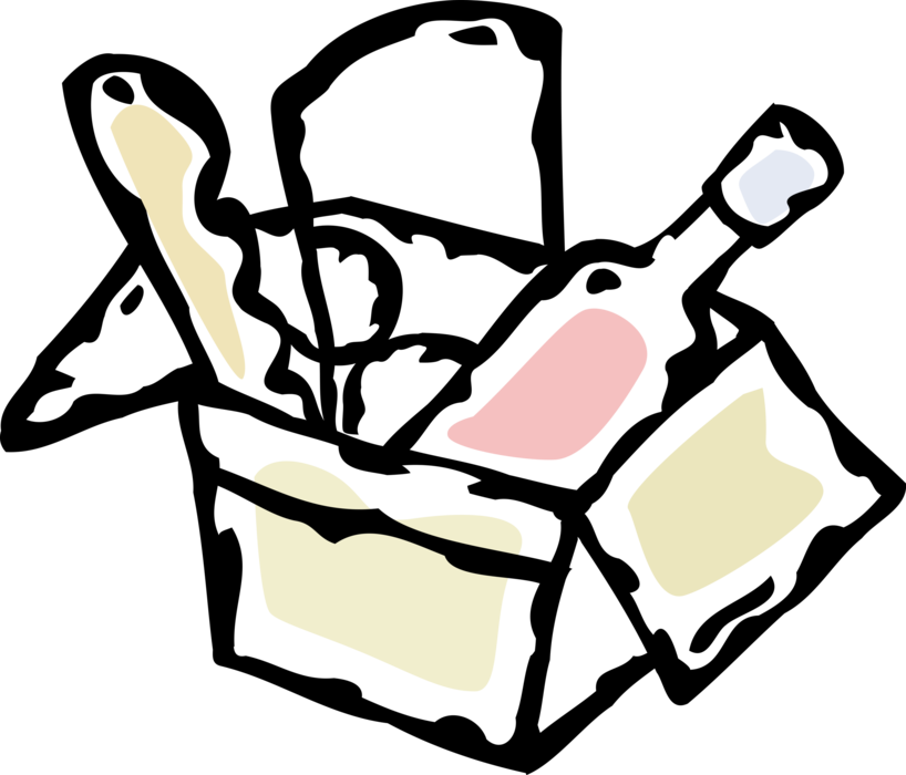 Vector Illustration of Picnic Hamper Basket of Food Groceries