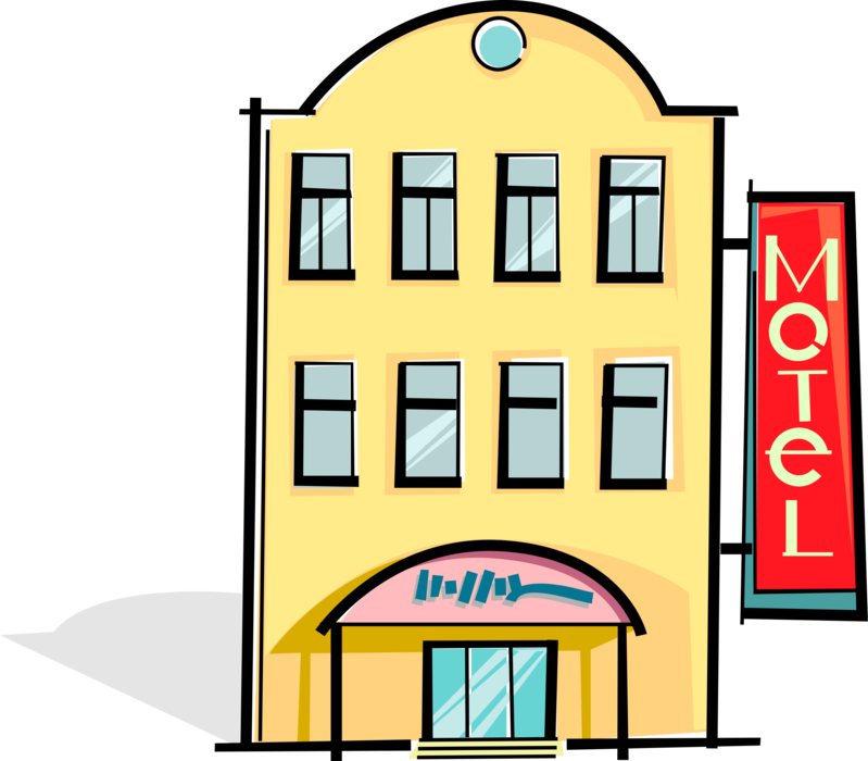 Vector Illustration of Motel Roadside Motor Hotel Provides Motorists and Travelers with Lodging