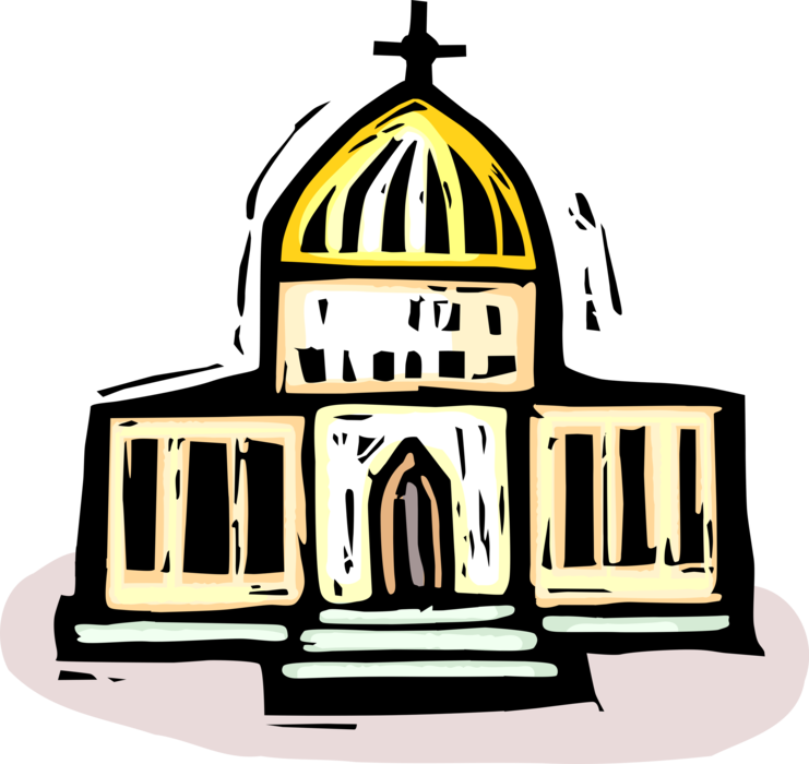 Vector Illustration of Christian Religion Church House of Worship with Crucifix Cross on Dome