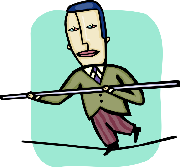 Vector Illustration of Businessman Tightrope Walker Balancing in Highwire Act