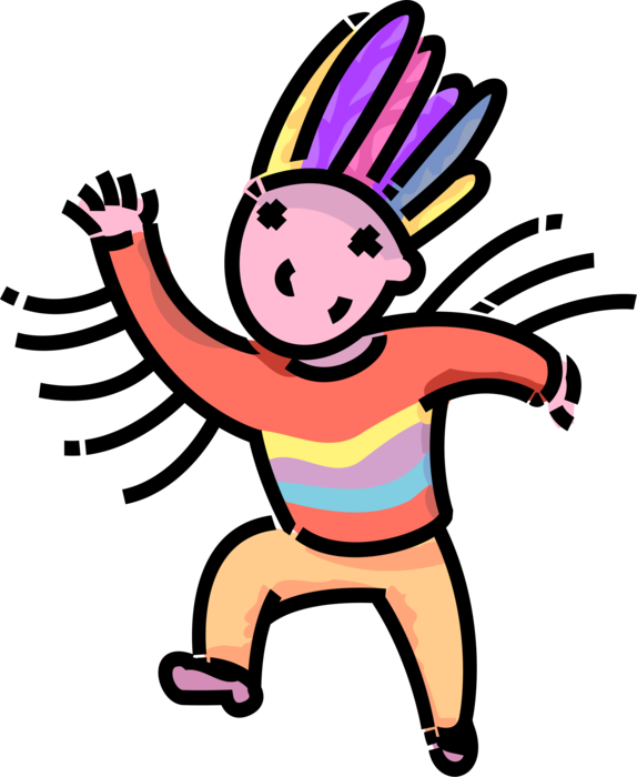 Vector Illustration of Primary or Elementary School Student Boy Dressed in Native American Indigenous Indian Costume