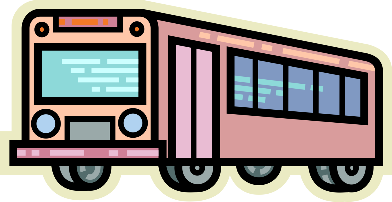 Vector Illustration of Public Urban Transportation City Bus Vehicle Carries Passengers and Commuters