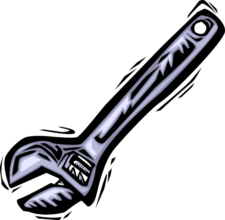 Vector Illustration of Adjustable Wrench or Spanner Tool with Adjustable "Jaw" Width