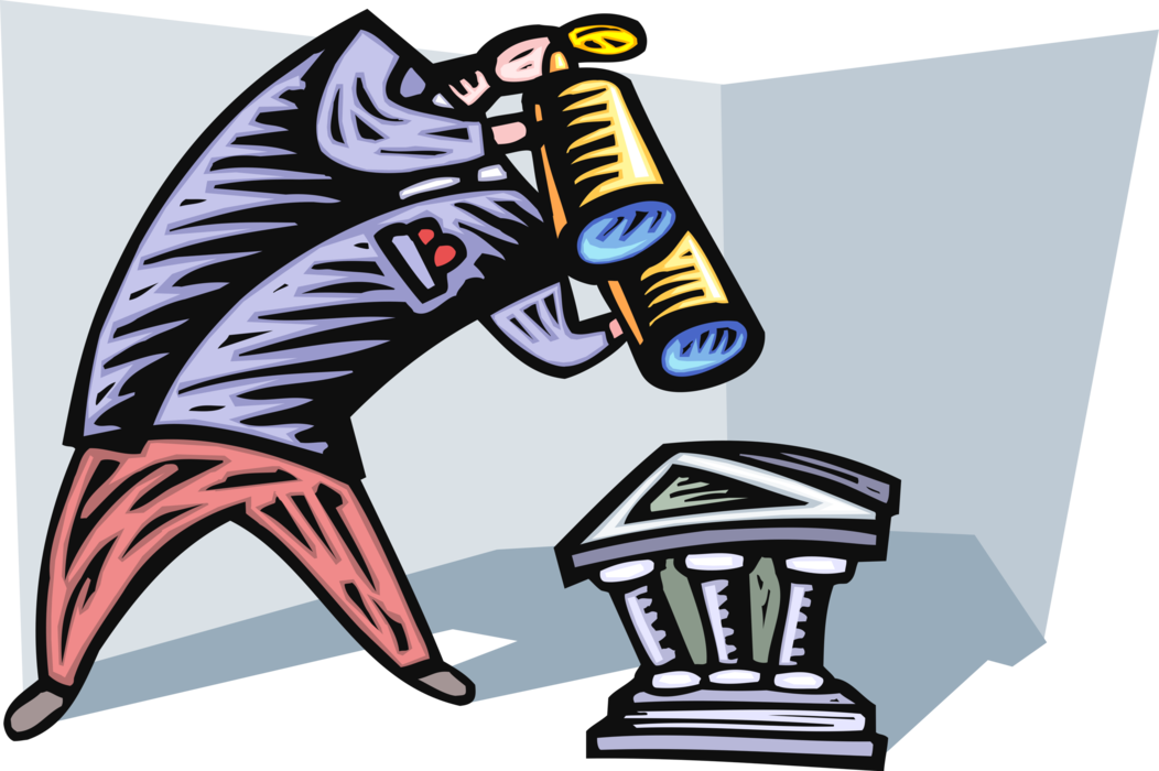 Vector Illustration of Businessman Forecasts Bank Financial Lending Rates with Binoculars