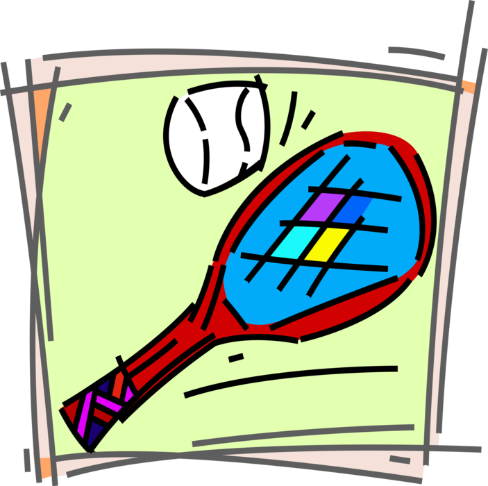 Vector Illustration of Sport of Tennis Racket or Racquet and Tennis Ball