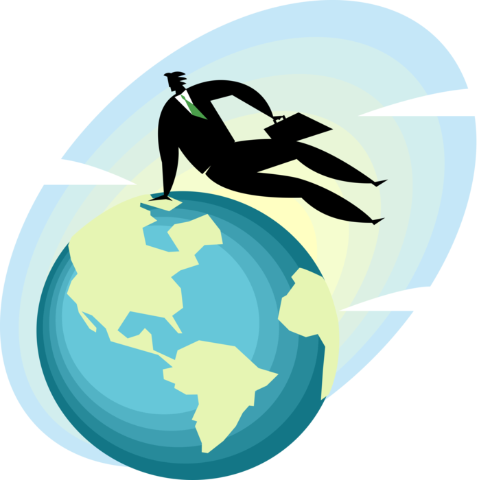 Vector Illustration of Successful Businessman on Top of the World Planet Earth