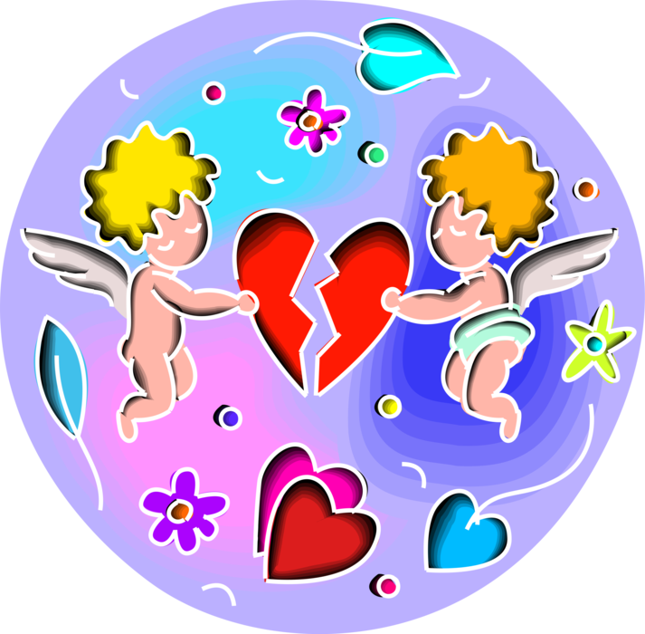 Vector Illustration of Cupid God of Desire and Erotic Love with Archery Bow and Arrow with Broken Heart
