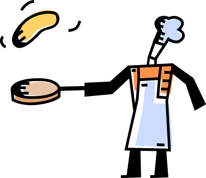 Vector Illustration of Restaurant Culinary Cuisine Chef Flips Pancake Crêpe or Crepe in Frying Pan