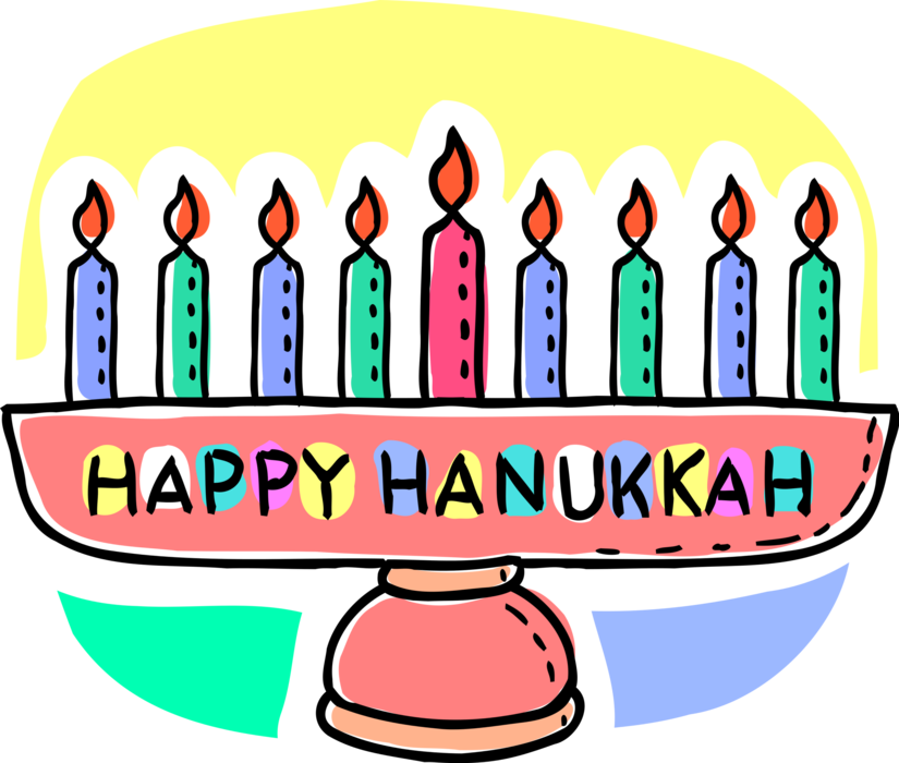 Vector Illustration of Jewish Holiday Chanukah Hanukkah Menorah Lampstand with Happy Hanukkah Message
