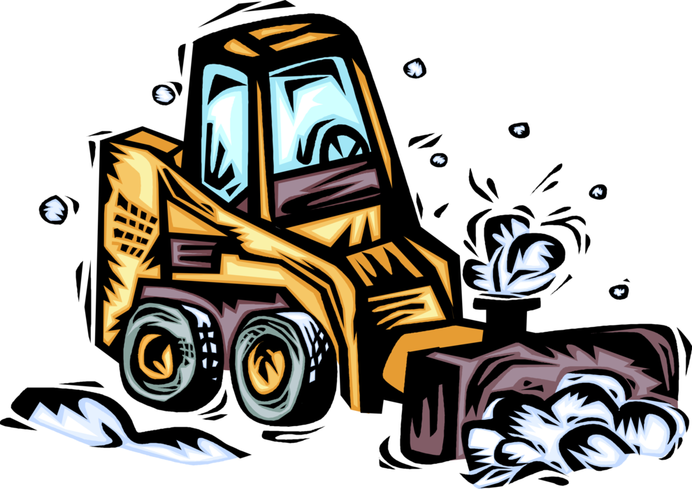Vector Illustration of Snow Plow and Snow Removal Equipment Truck Removes Snow After Winter Storm