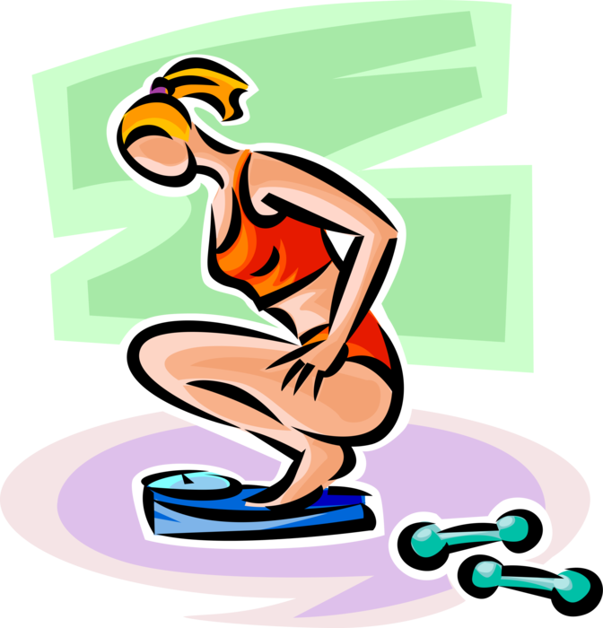 Vector Illustration of Physical Fitness Exercise Workout Standing on Scale After Lifting Weights