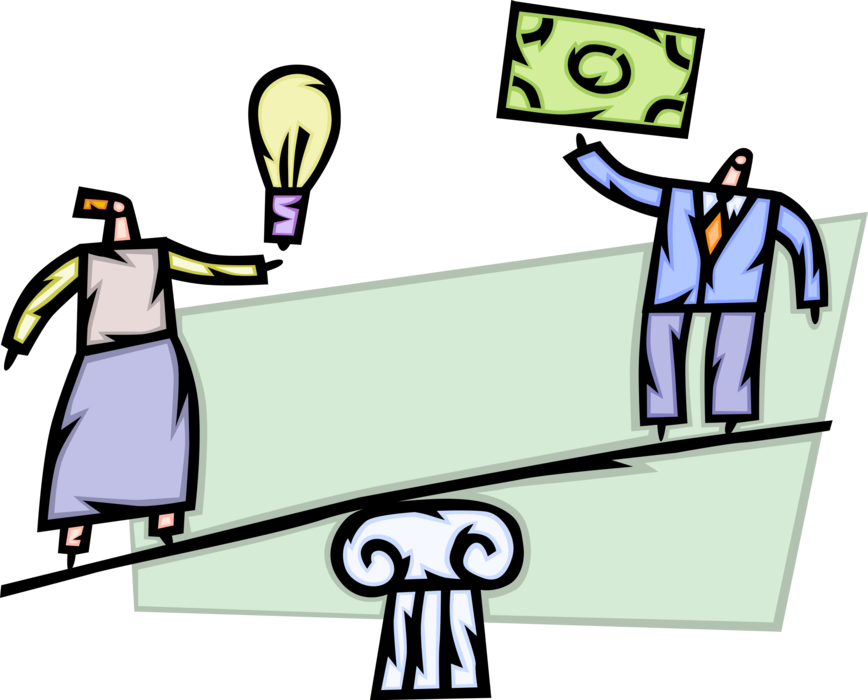 Vector Illustration of Businessman Invests Cash Money in Electric Light Bulb Symbol of Invention, Innovation, and Good Ideas