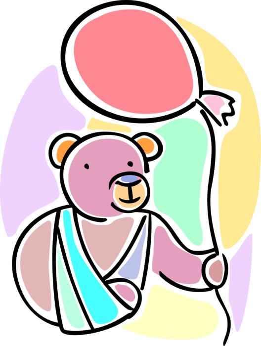 Vector Illustration of Teddy Bear Accident Victim with Broken Arm in Sling and Balloon