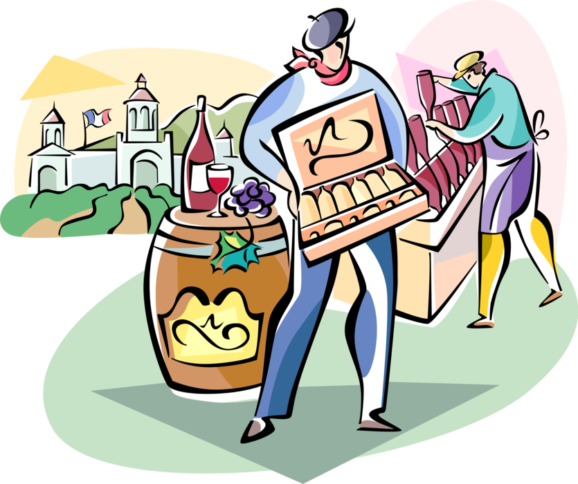 Vector Illustration of Winemaker Vintner at Wine Production Winery for Winemaking or Vinification with Grapes