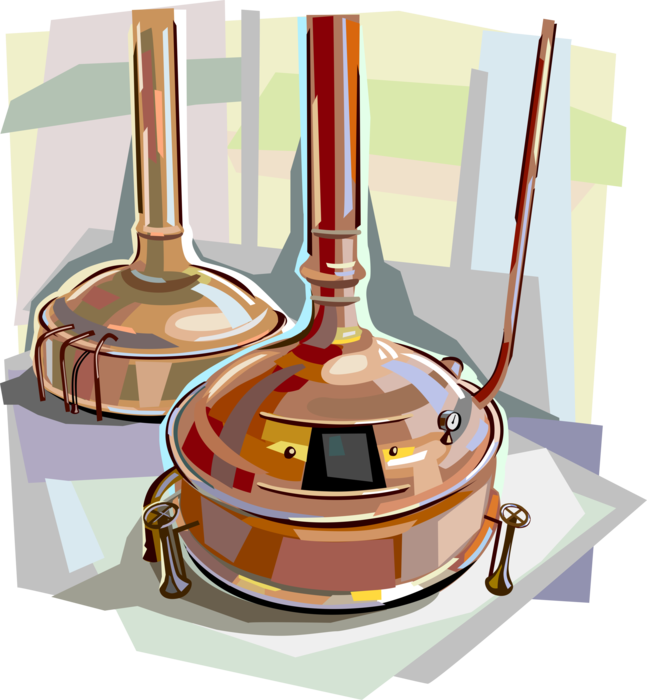 Vector Illustration of Copper Brewing Kettles where Wort and Hops are Boiled, The Netherlands 
