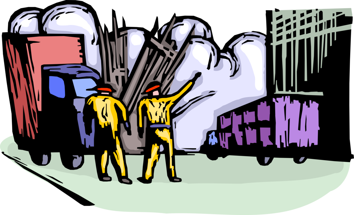Vector Illustration of Firefighting Firemen Search and Rescue at Ground Zero Twin Towers Collapse on 9/11 in New York
