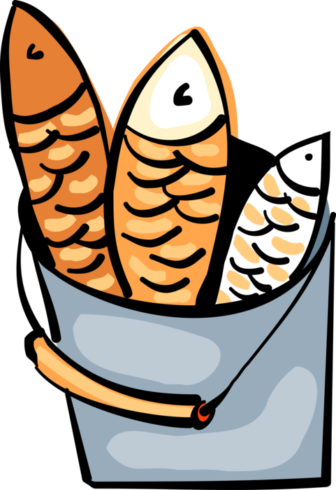 Vector Illustration of Sport Fisherman Angler's Fish Catch in Pail