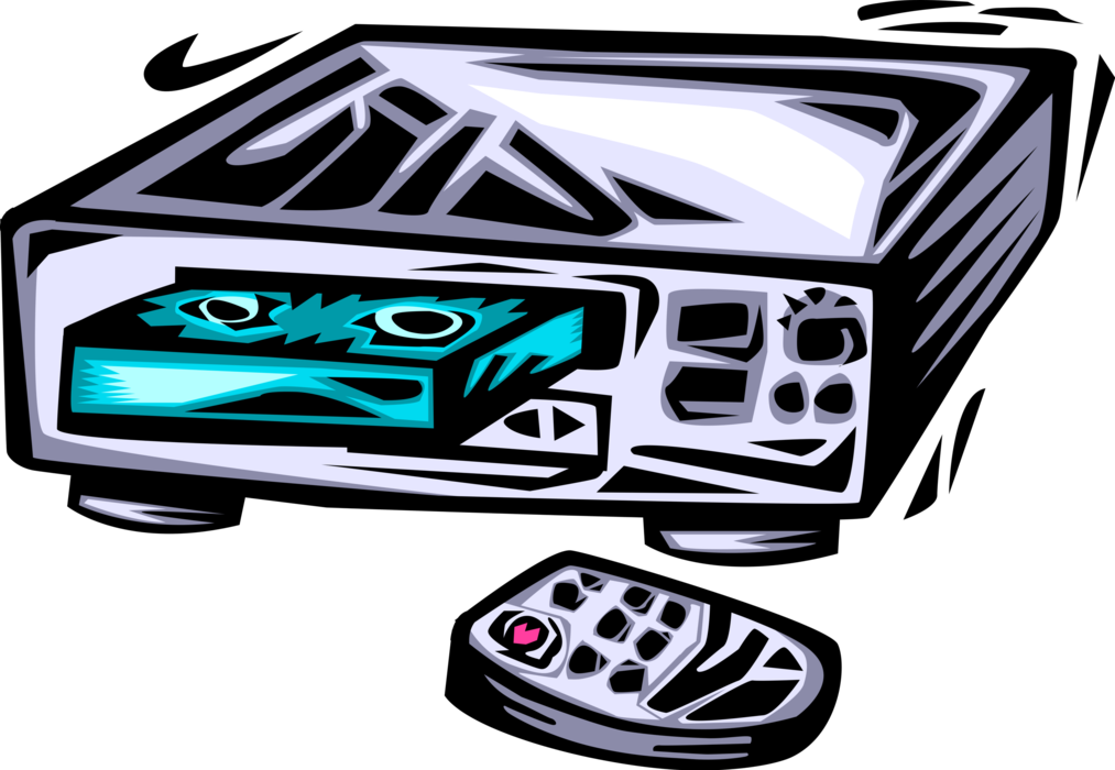 Vector Illustration of Video Cassette Recorder VCR with Videotape Tape Cartridge