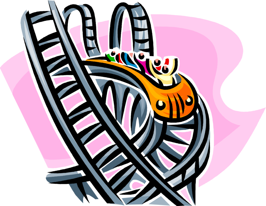 Vector Illustration of Carnival or Amusement Park Fairground Midway Roller Coaster Ride