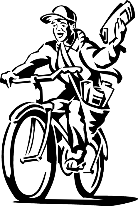 Vector Illustration of Paperboy Delivers Newspaper on Bicycle Bike
