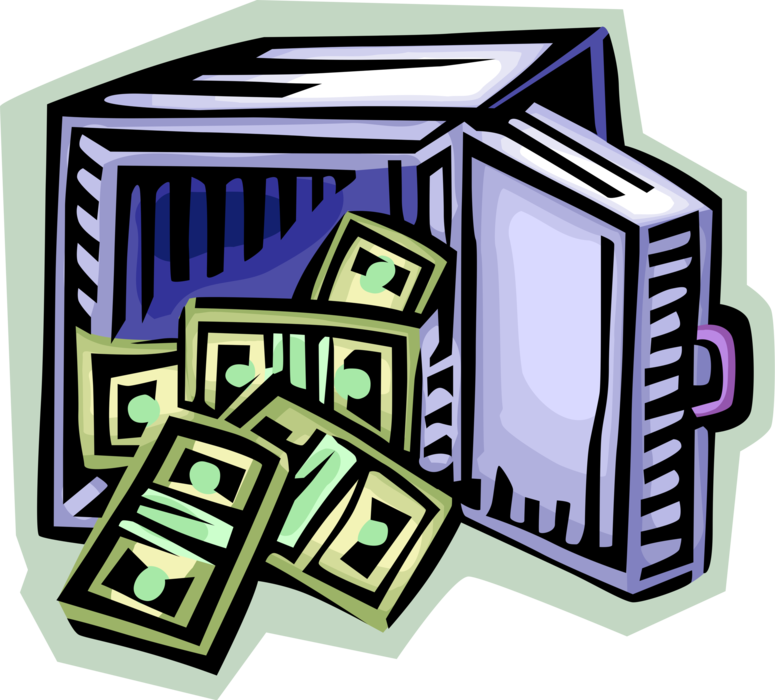 Vector Illustration of Open Bank Vault or Safe Full of Cash Money Dollar Bills