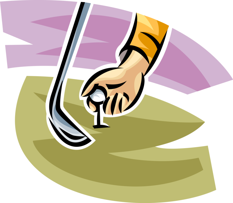Vector Illustration of Sport of Golf Golfer Tees Up Golf Ball with Golf Club
