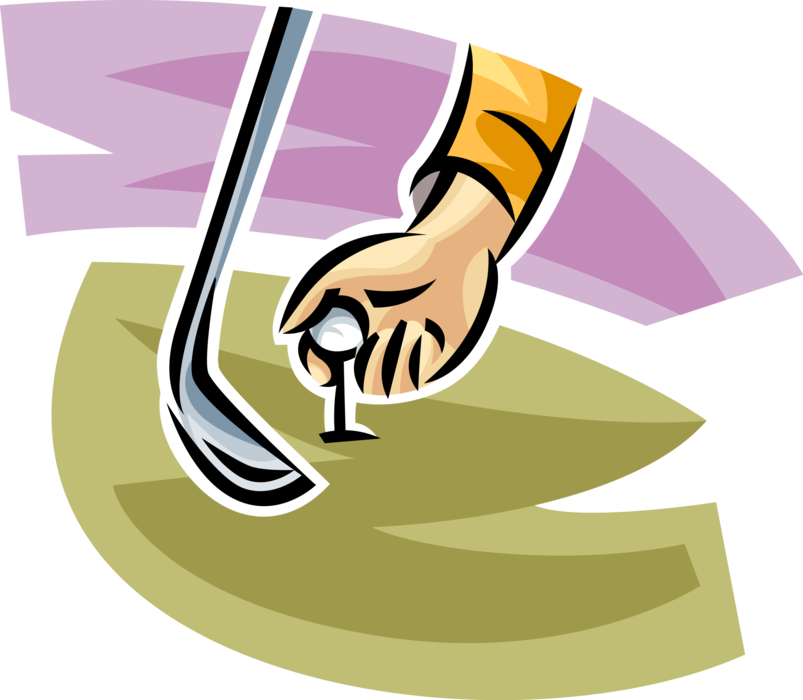 Vector Illustration of Sport of Golf Golfer Tees Up Golf Ball with Golf Club