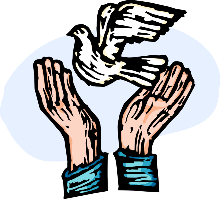 Vector Illustration of Hands Releases Peace Dove Bird to Fly