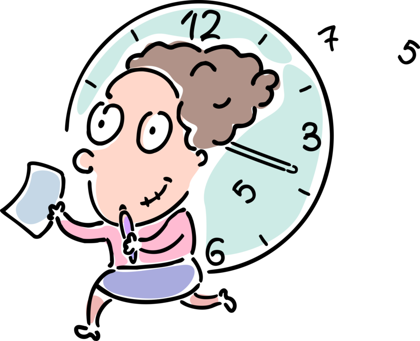 Vector Illustration of Businesswoman Races to Accomplish Business Tasks with Deadline Time Clock Ticking